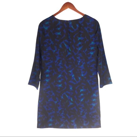 J. Crew Blue & Black Printed Three Quarter Sleeve Gallery Shift Mini Dress - Picture 4 of 11